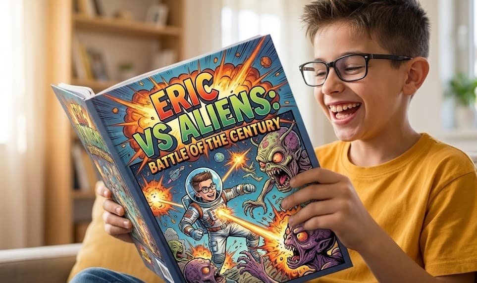 Child reading their personalized comic book